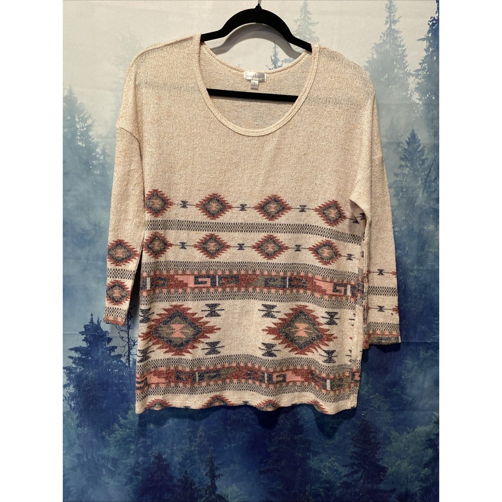 Charming Charlie 3/4 Sleeve Aztec Light Weight Sweater Size Large
